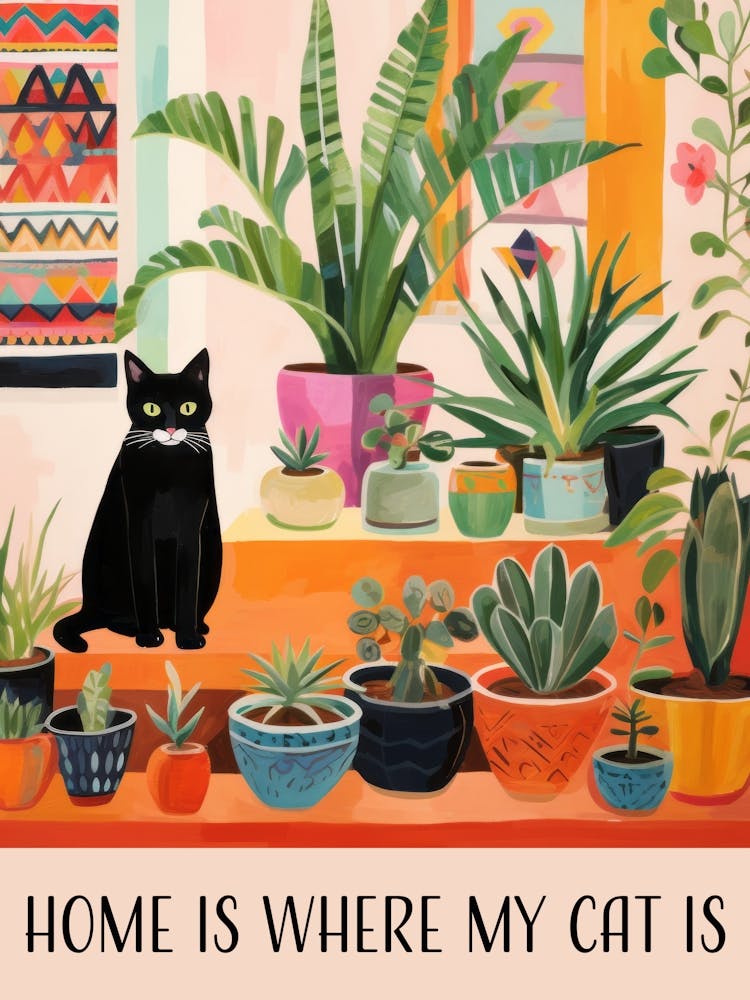 Home Is Where My Cat Is. Quote with Gouache Painting