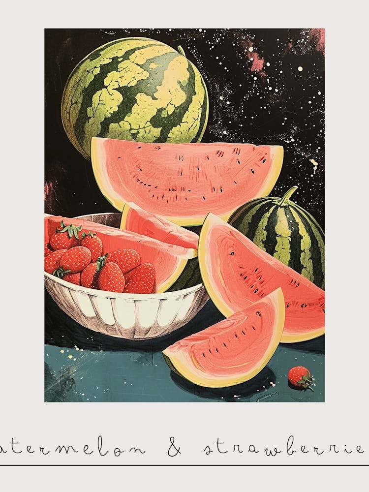 Art Deco Watermelon & Strawberries Poster