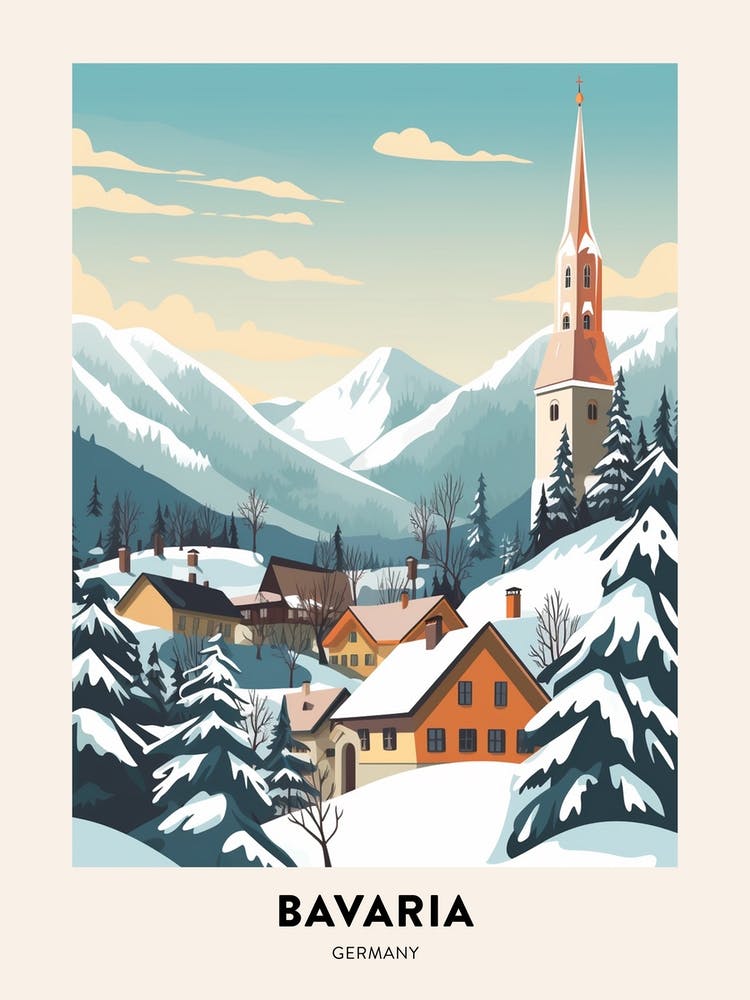 Vintage Winter Travel Poster Bavaria Germany 1