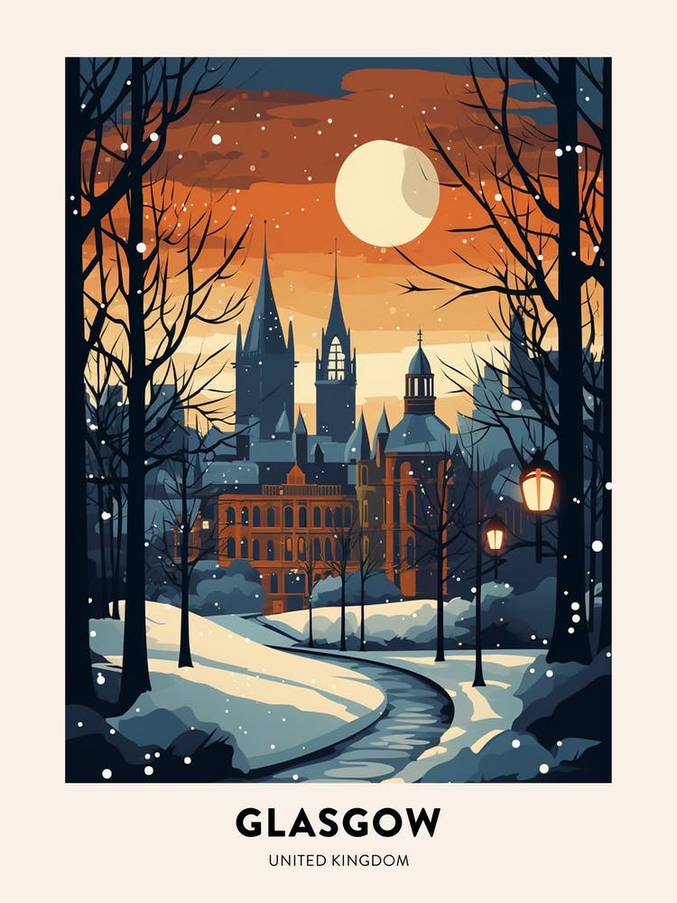 Nuit d'Hiver Affiche de Voyage Glasgow Royaume-Uni 1