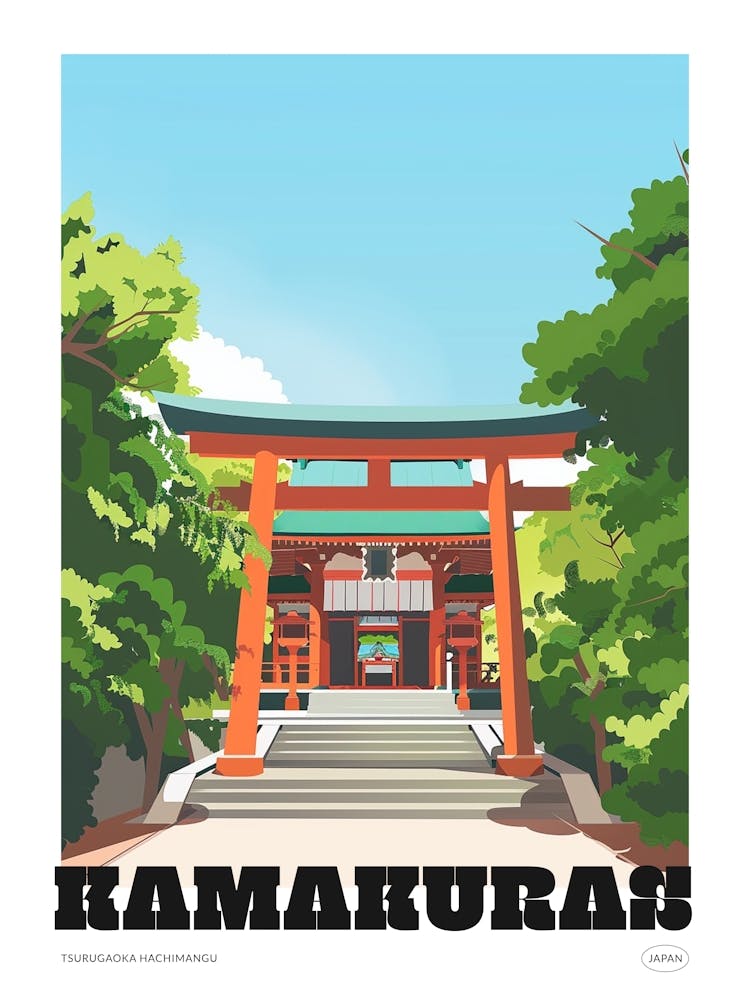 Kamakuras Tsurugaoka Hachimangu Japan 2 Colourful Illustration Poster