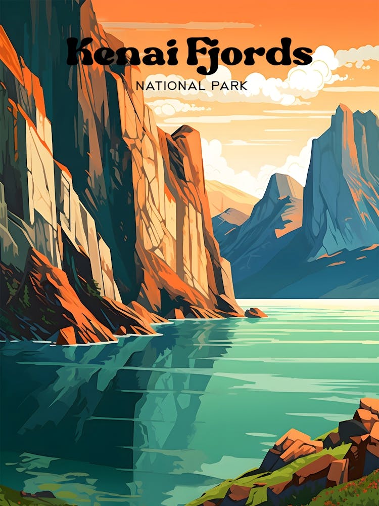 Kenai Fjords National Park Alaska Sunset Travel Art