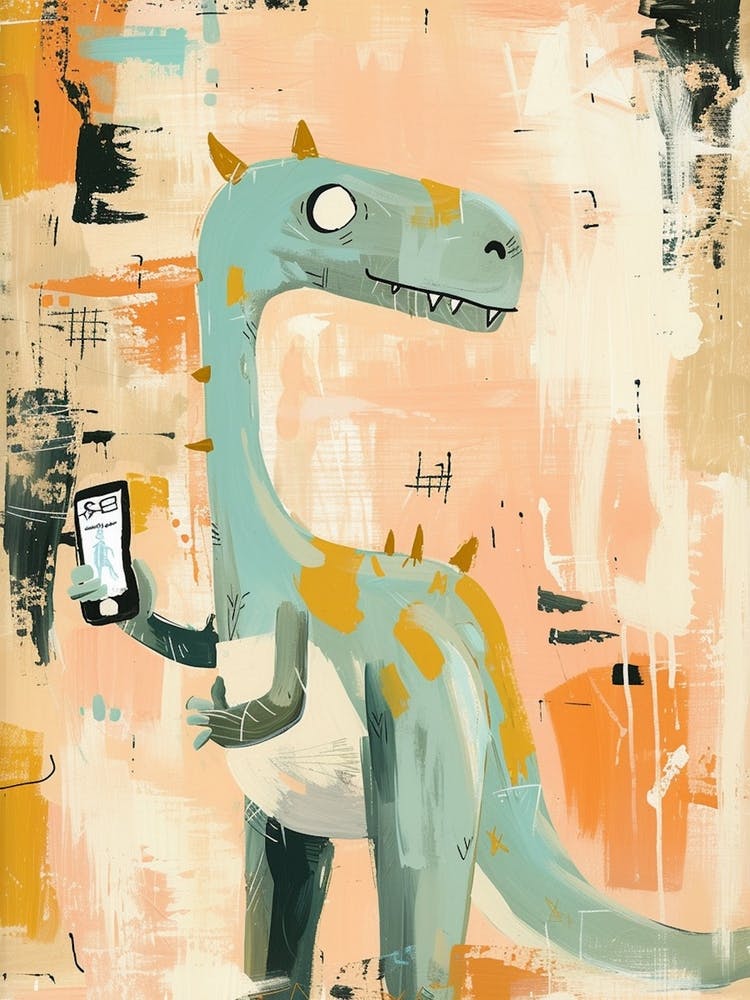 Pastel Painting Of A Dinosaur On A Smart Phone 2