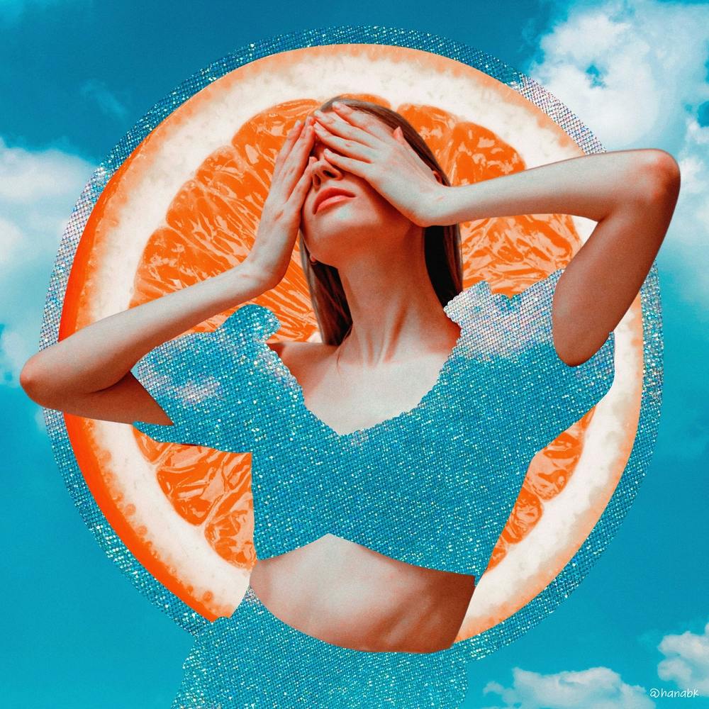 Orange Glitter Babe Collage Orange & Blue Square