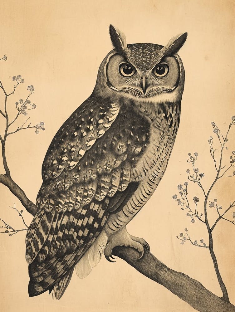 Burmese Fish Owl Vintage Illustration 3