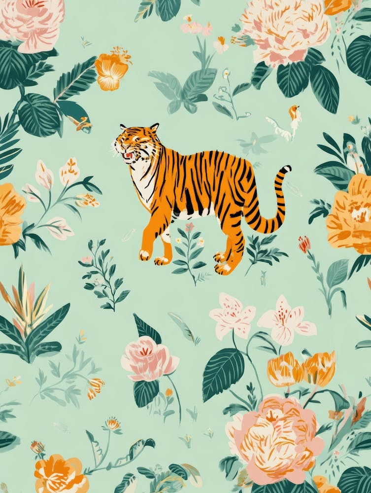 Tiger And Flowers