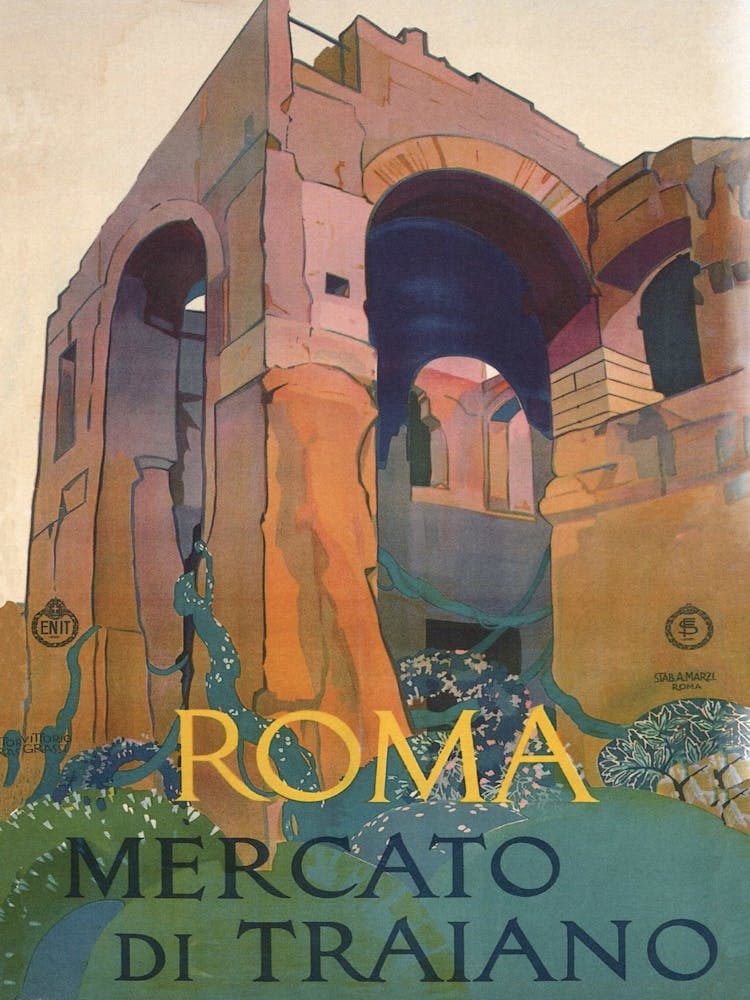 Roma, Mercato Di Traiano (Rome Old Ruins) Travel Poster From 1920