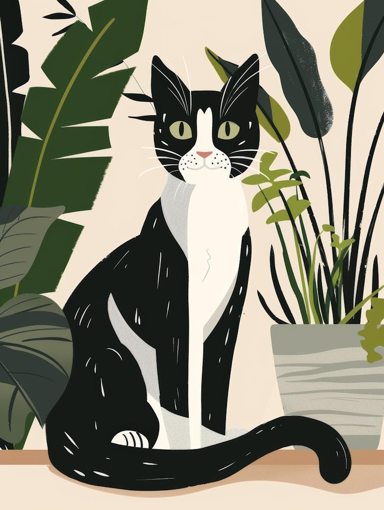 Cat With Plants