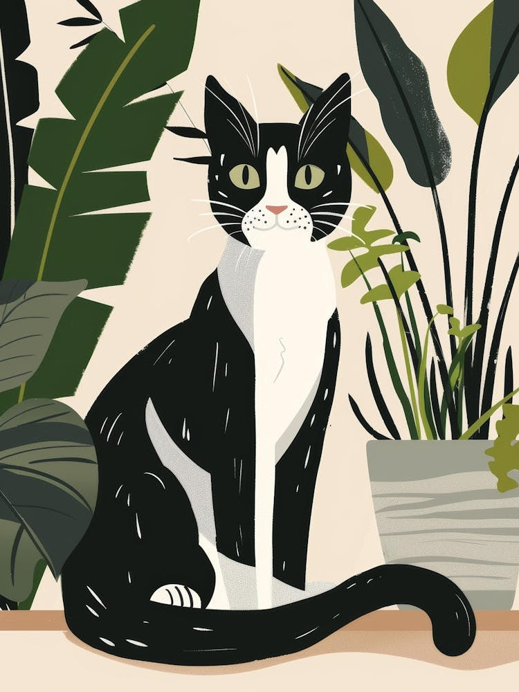 Cat With Plants