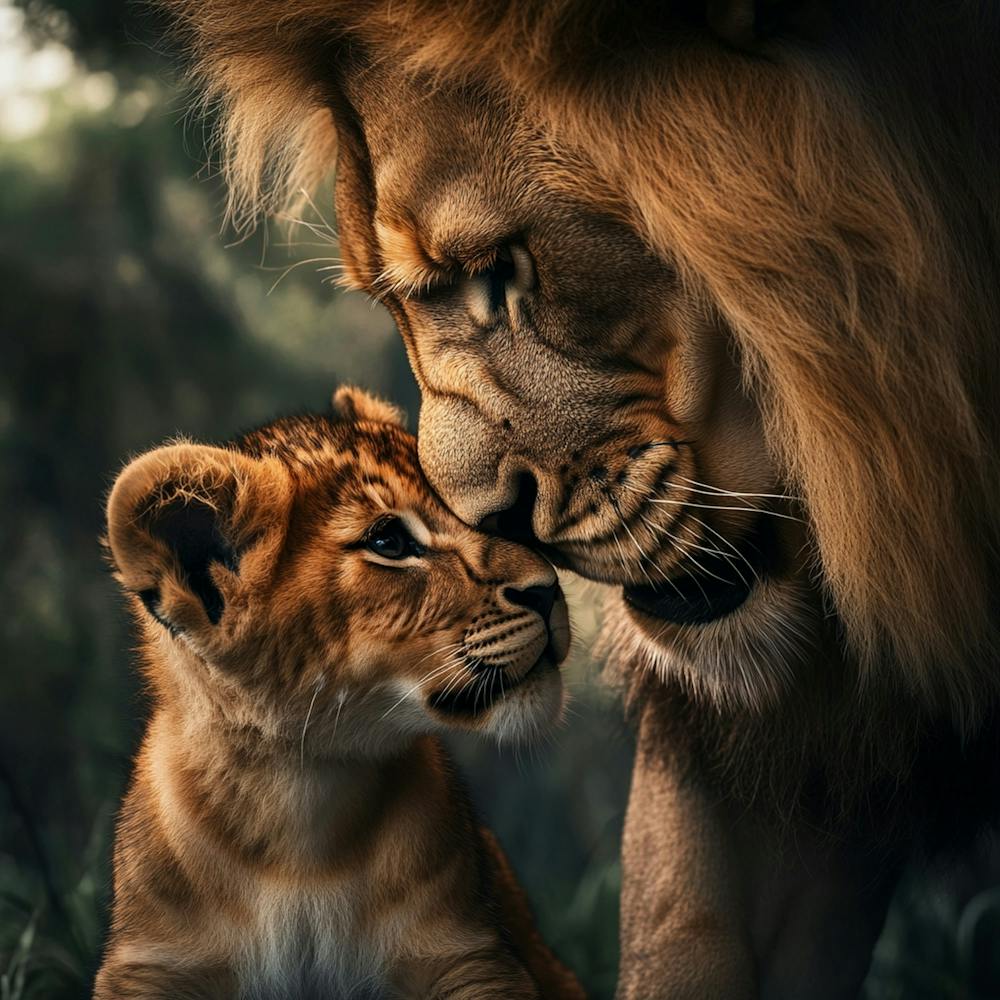 Baby Daughter Lioness With Her Beautiful Father