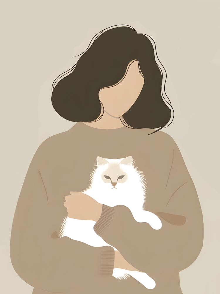Girl with a Fluffy Cat – Flat Vector Illustration 1