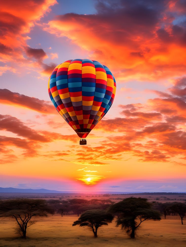 Hot Air Balloon In The Sky At Sunset