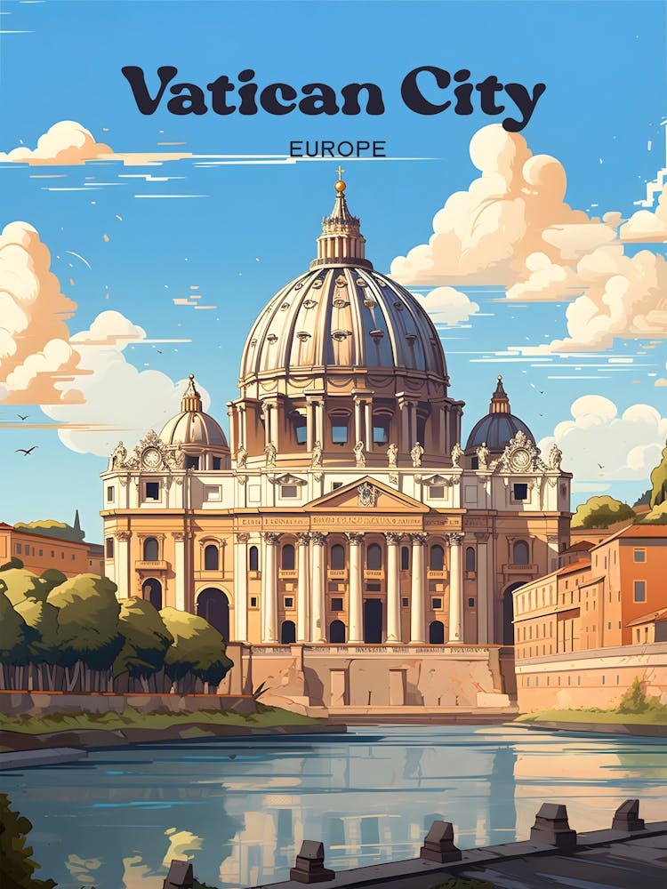 Vatican City Europe Pope Travel Art Illustration