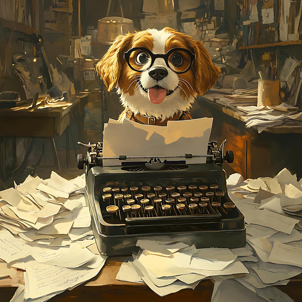 Funny Dog Writer Vintage Art Background 9