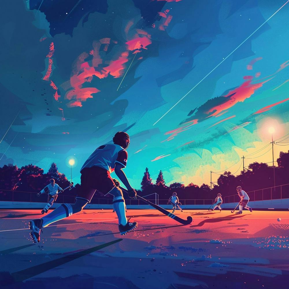 Hockeyspiel bei Sonnenuntergang