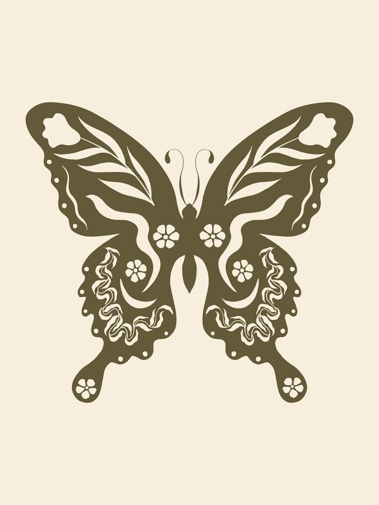 Folk Art Butterfly 03 - Woodland Green