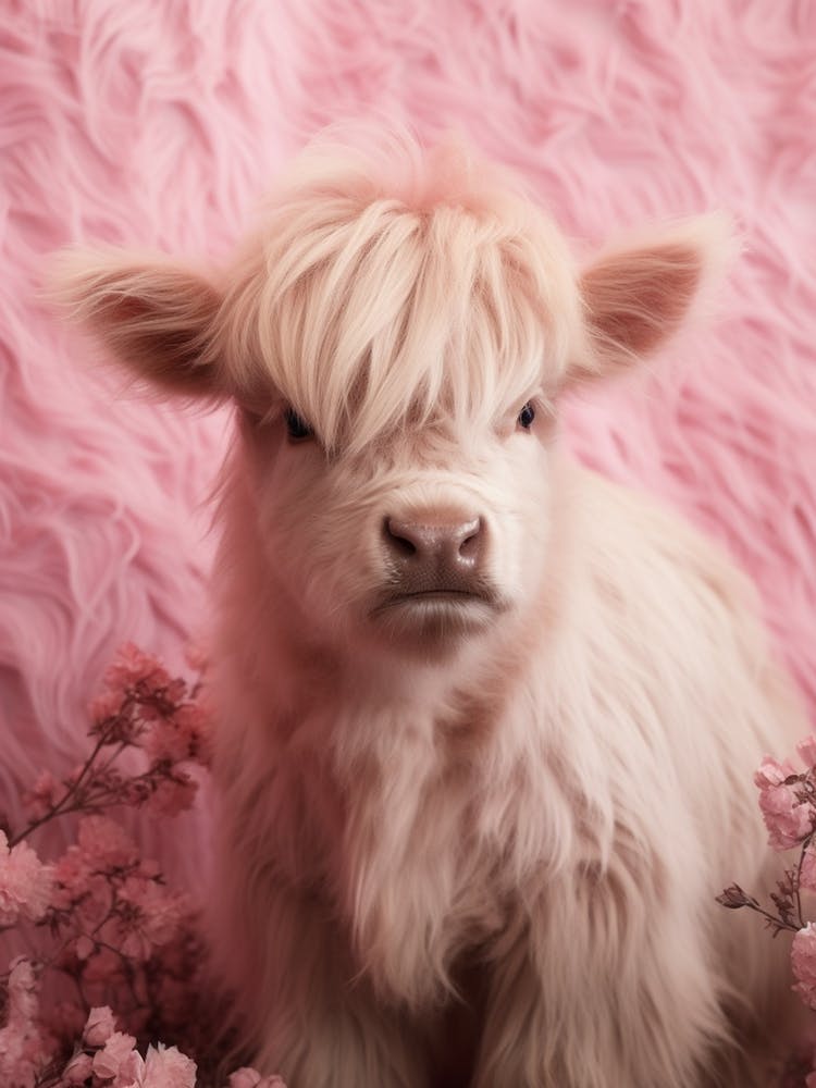 Fluffy Baby Pink Highland Cow 1
