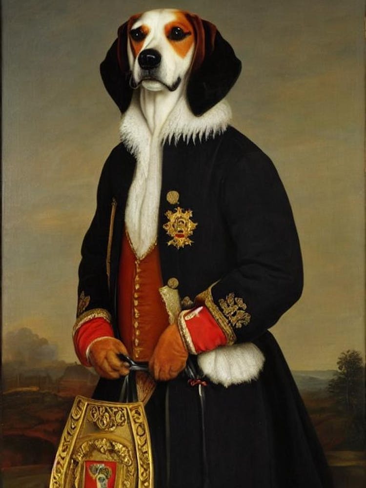 English Foxhound Renaissance Portrait Oil Painting