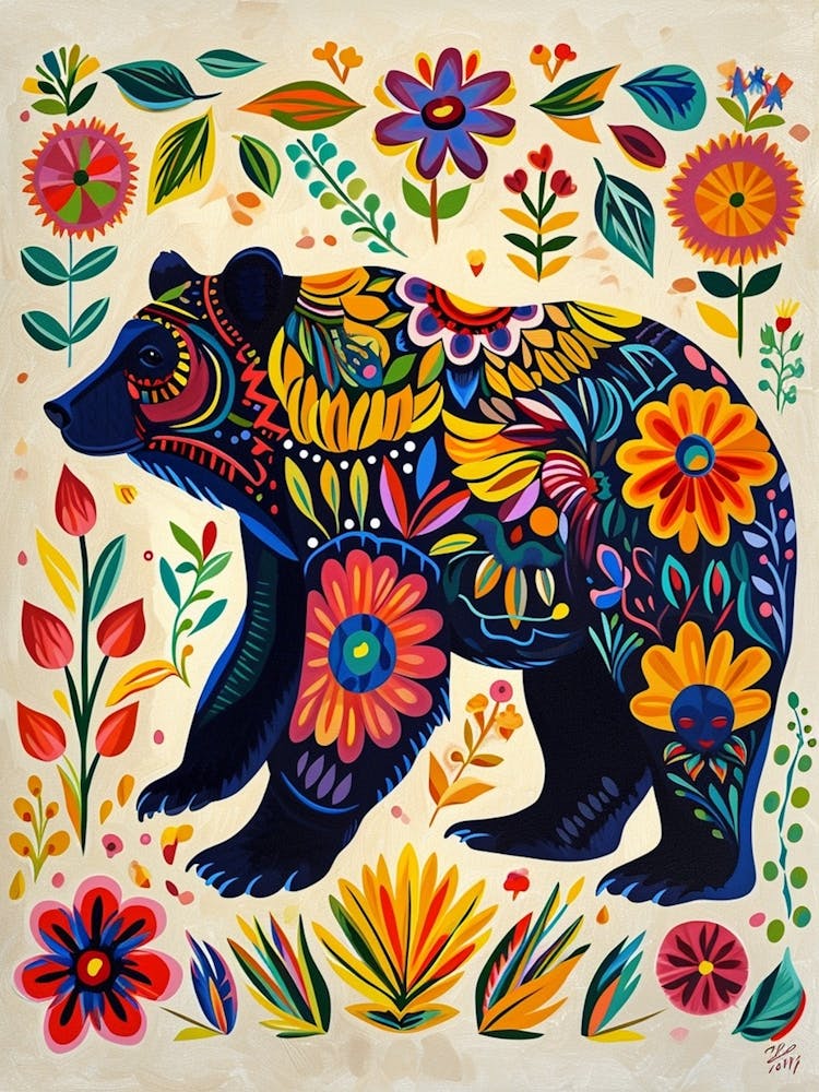 Colourful Floral Folky Bears 3