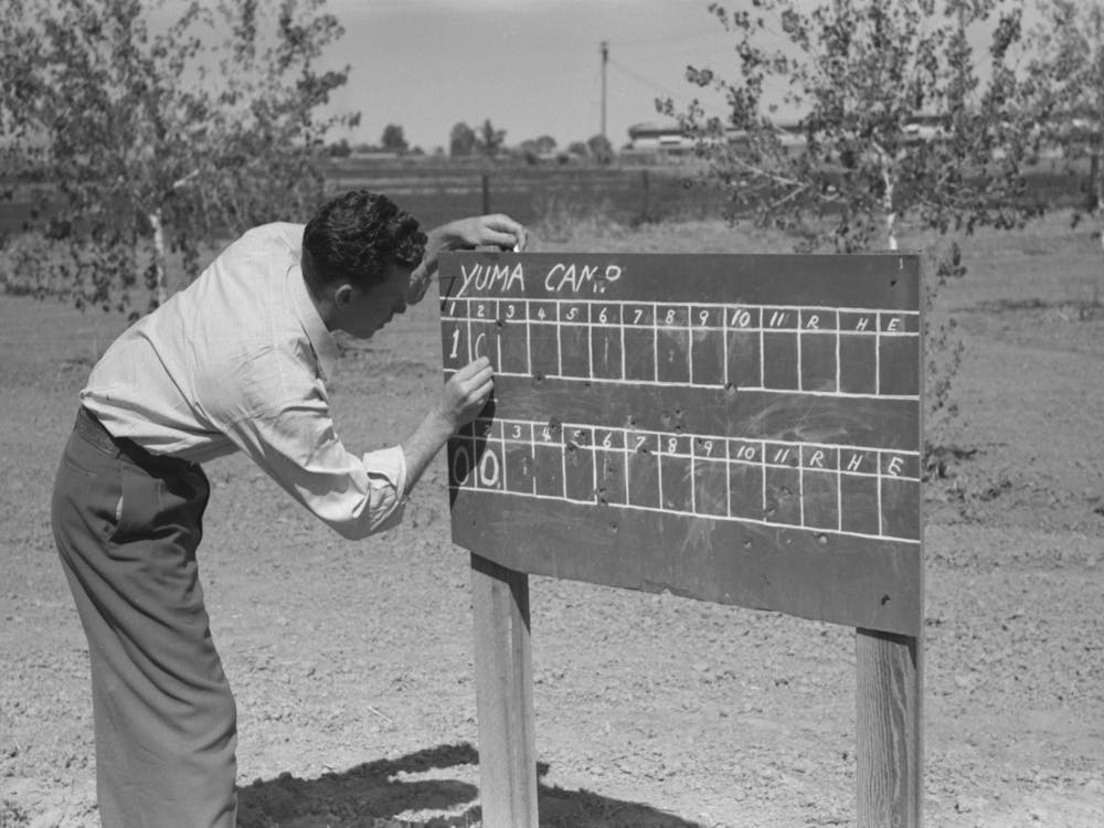 Scoreboard For Baseball Game At The Annual Field Day Of The Fsa (Farm Security Administration) Farmworkers