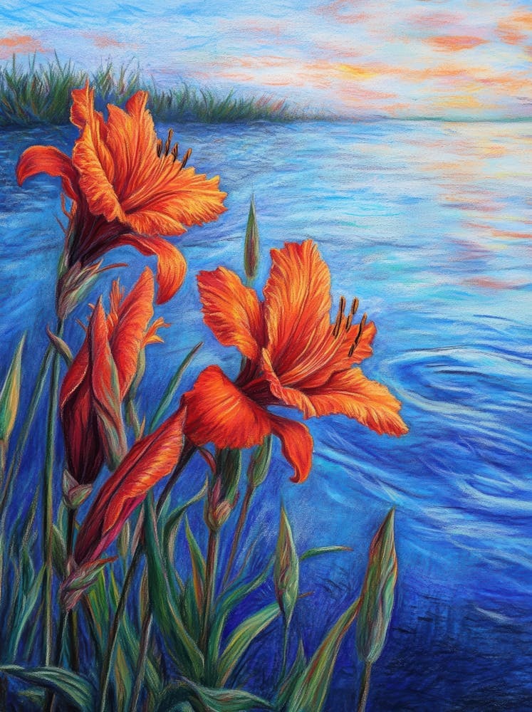 Orange Lilies By The Water