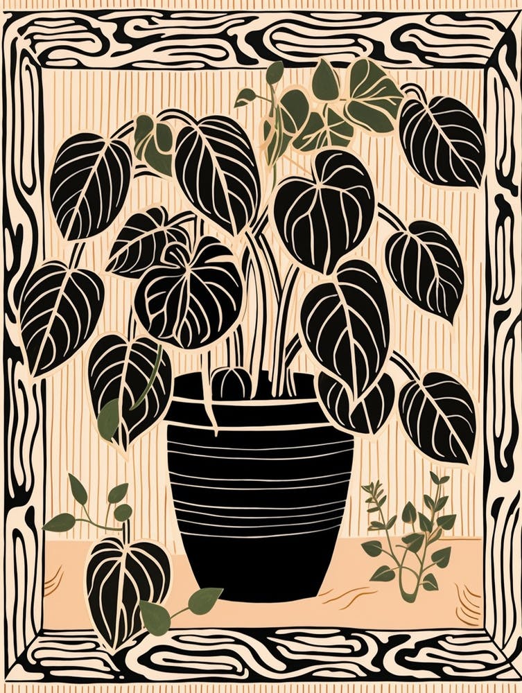 B&W Plant Illustration Philodendron 1