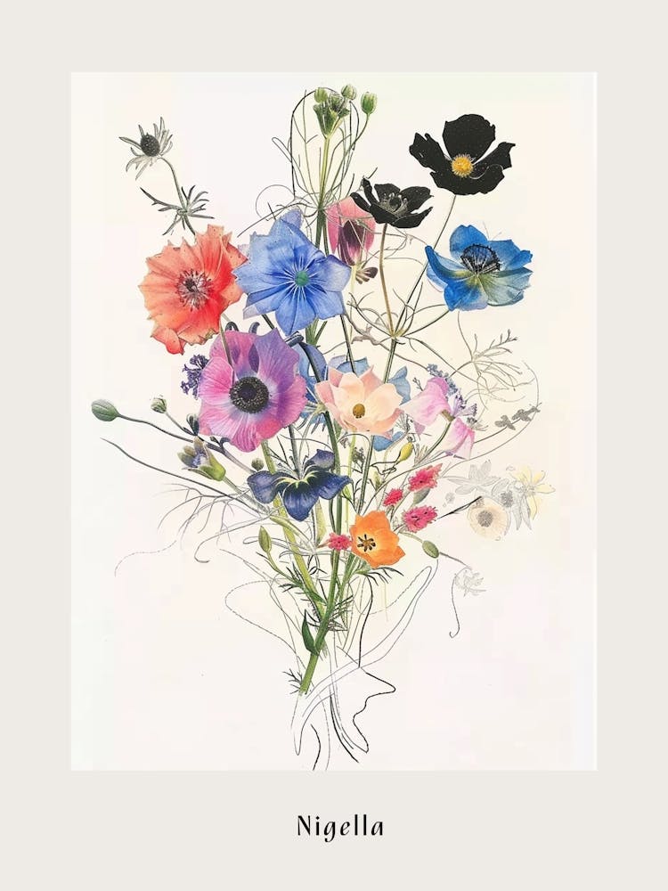 Nigella 6 Collage Flower Bouquet Poster