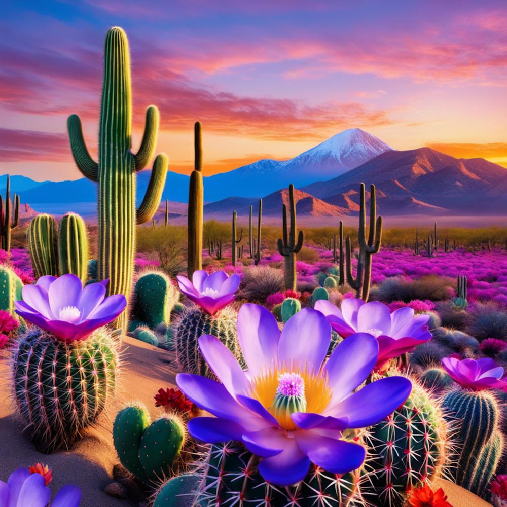 Cactus Flowers At Sunset