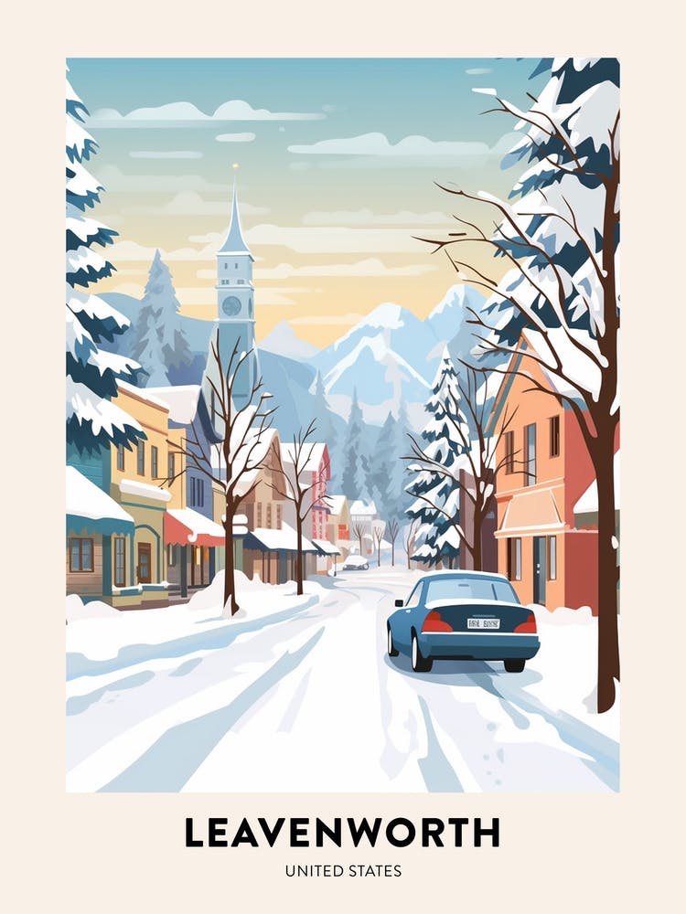 Vintage Winter Travel Poster Leavenworth Washington 1