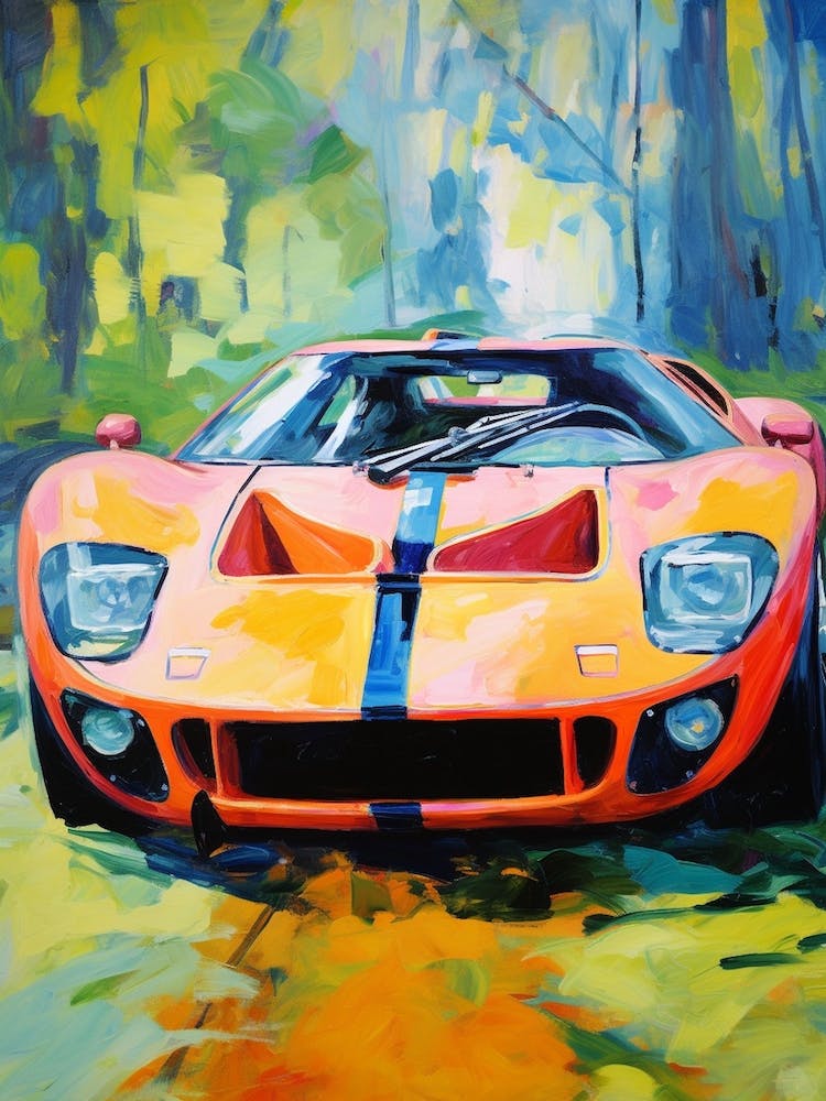 Ford Gt40 Vintage Car Matisse Style Drawing Colourful 1