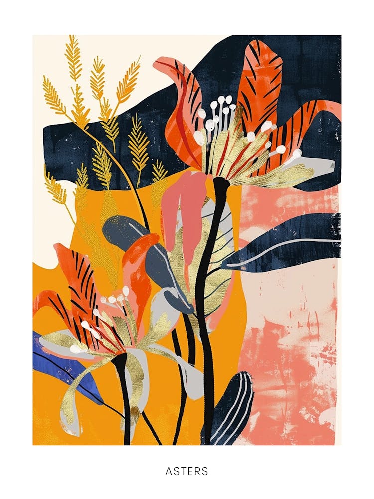 Colourful Flower Illustration Poster Asters 3