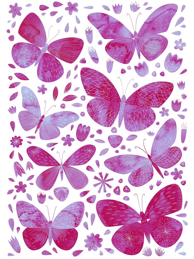 Butterfly Watercolor Hot Magenta Pink
