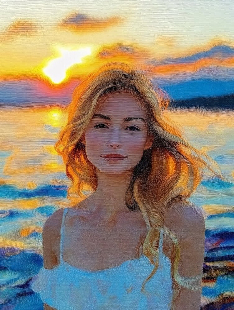 Sonnenuntergangs-Porträt einer Frau