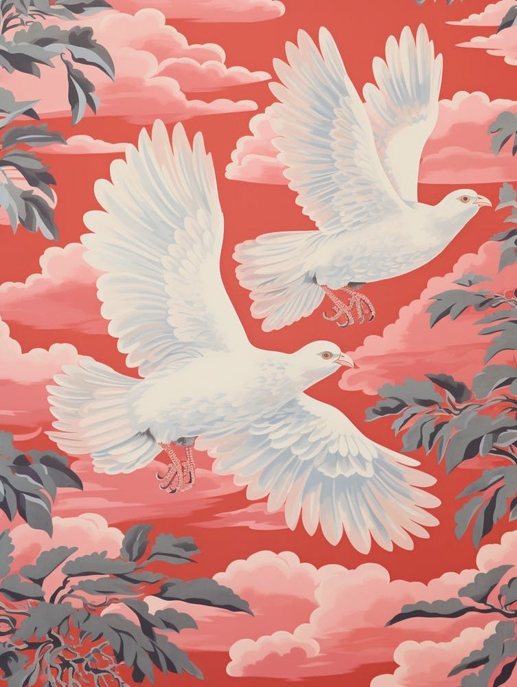 Vintage Japanese Inspired Bird Print Pigeon 3