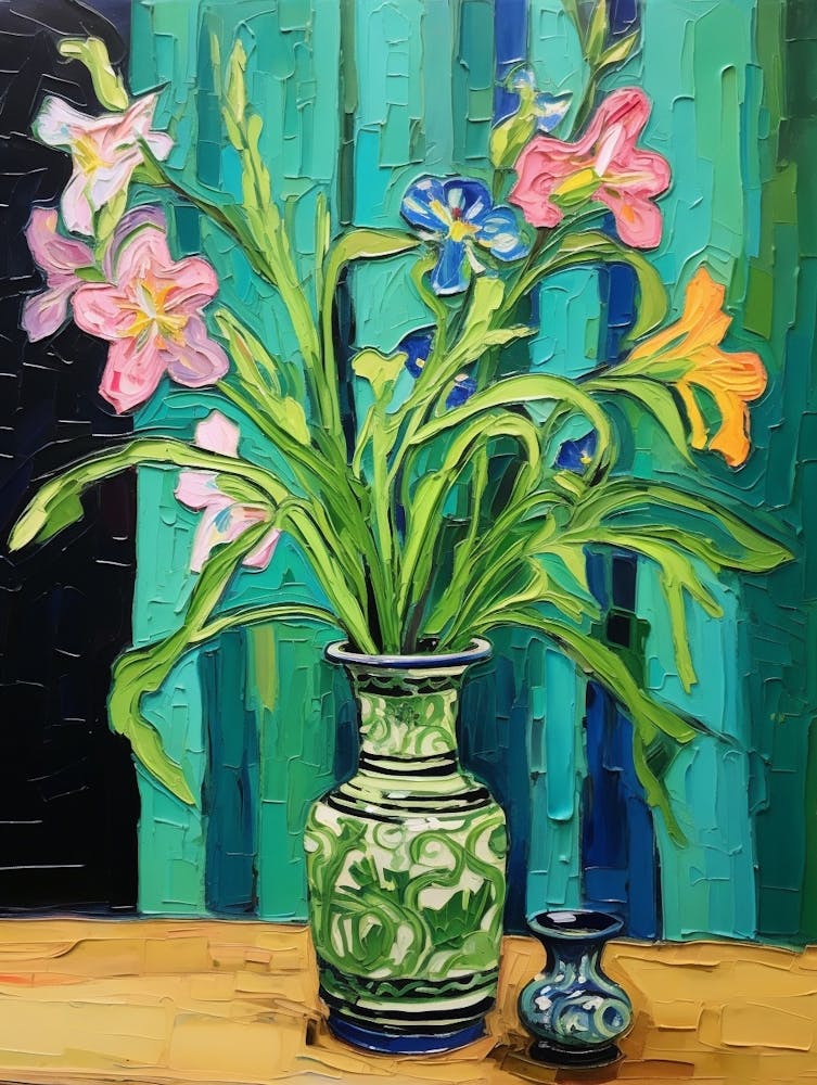 Larkspur 1 - Blumen in einer Vase - Stillleben-Gemälde