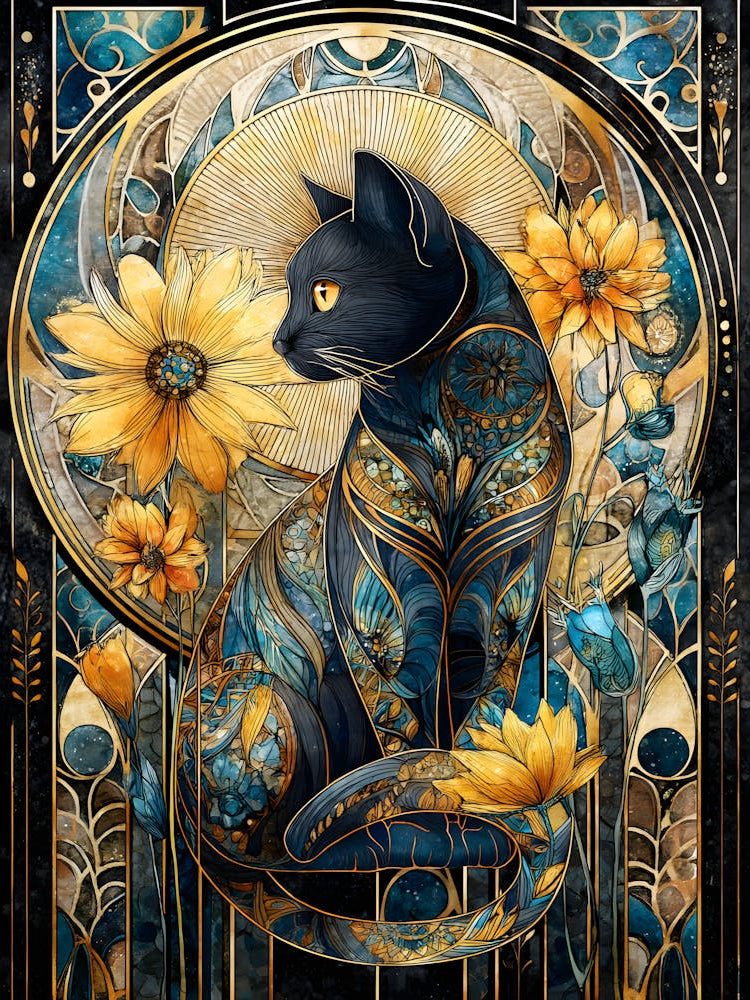 Black Cat With Flowers 13