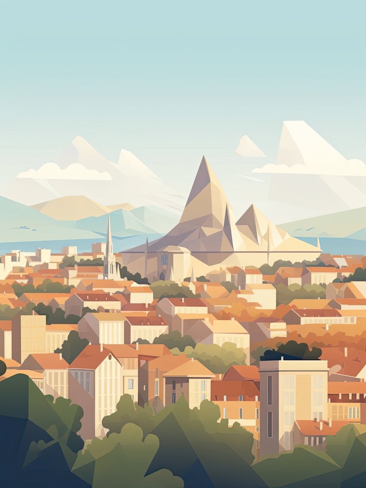 Lyon, France, Geometric Illustration 3