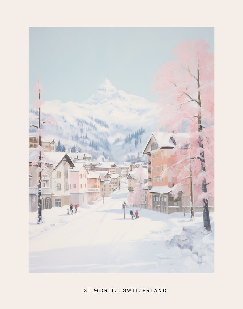 Dreamy Winter Painting Poster St Moritz Switzerland 3