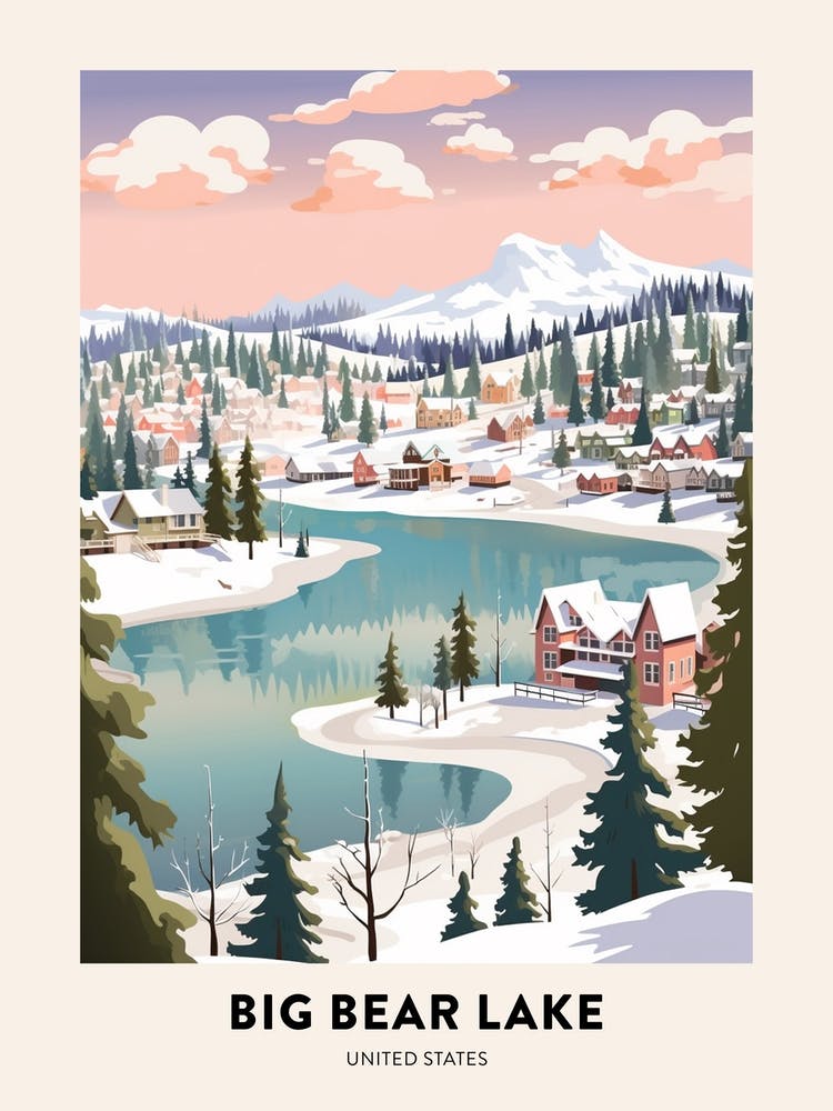 Vintage Winter Travel Poster Big Bear Lake California 2