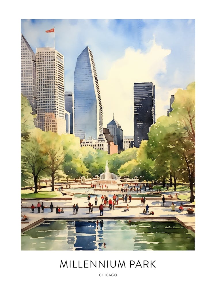 Millennium Park Chicago Watercolour Travel Poster