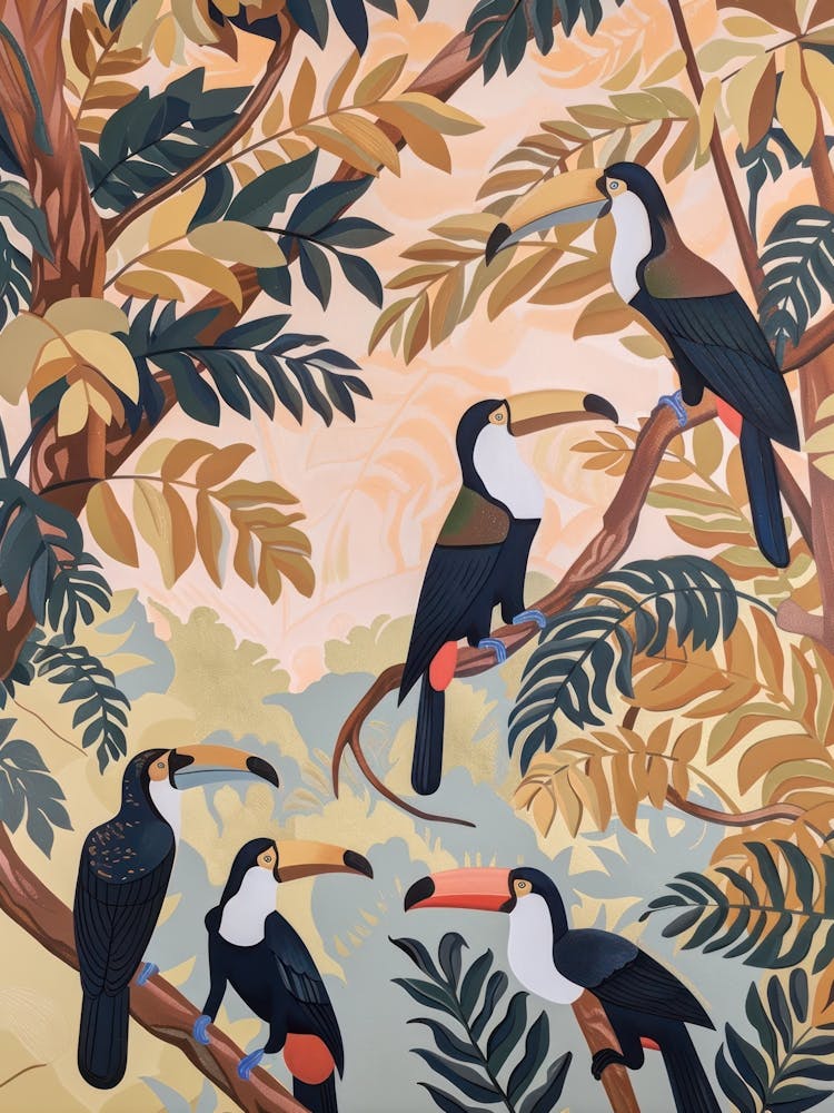 Toucans Pastels Jungle Illustration 1