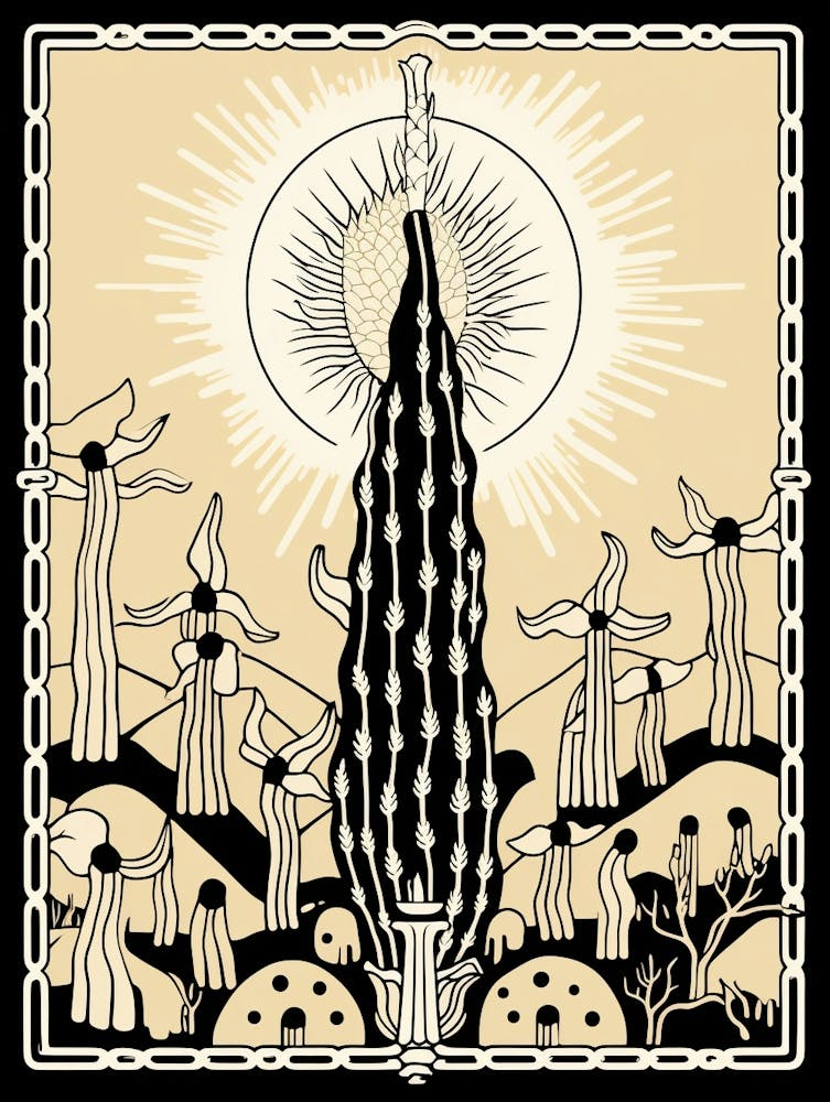B&W Cactus Illustration Ladyfinger Cactus 3