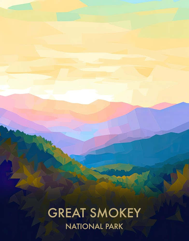 Great Smokey National Park Travel Poster Illustration Style 2