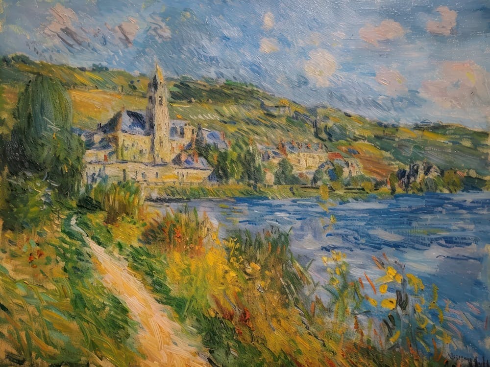 Winter Lakeview Tranquility Painting Inspired By Paul Cezanne