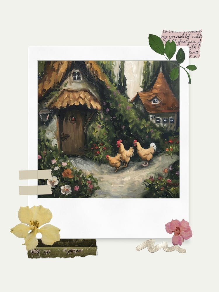 Scrapbook Cottage Chickens Fairycore Painting 3