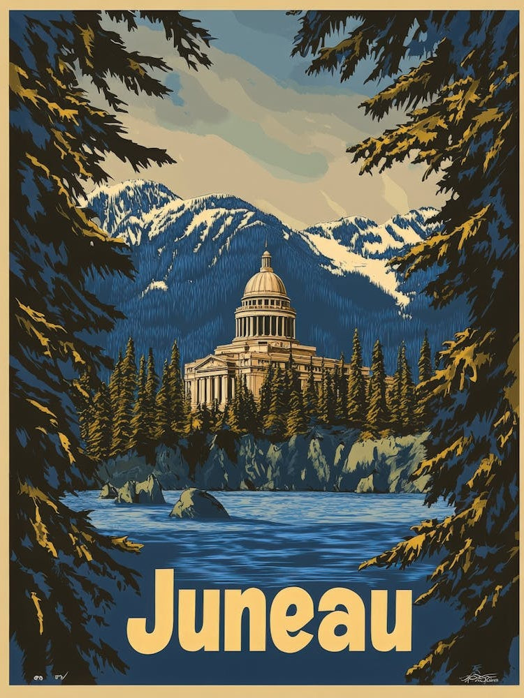 Aihrgdesign A Retro Travel Poster For Juneau Featuring The Al 38d73a7f F6b6 4d88 B889 93fcbc56acc4 1