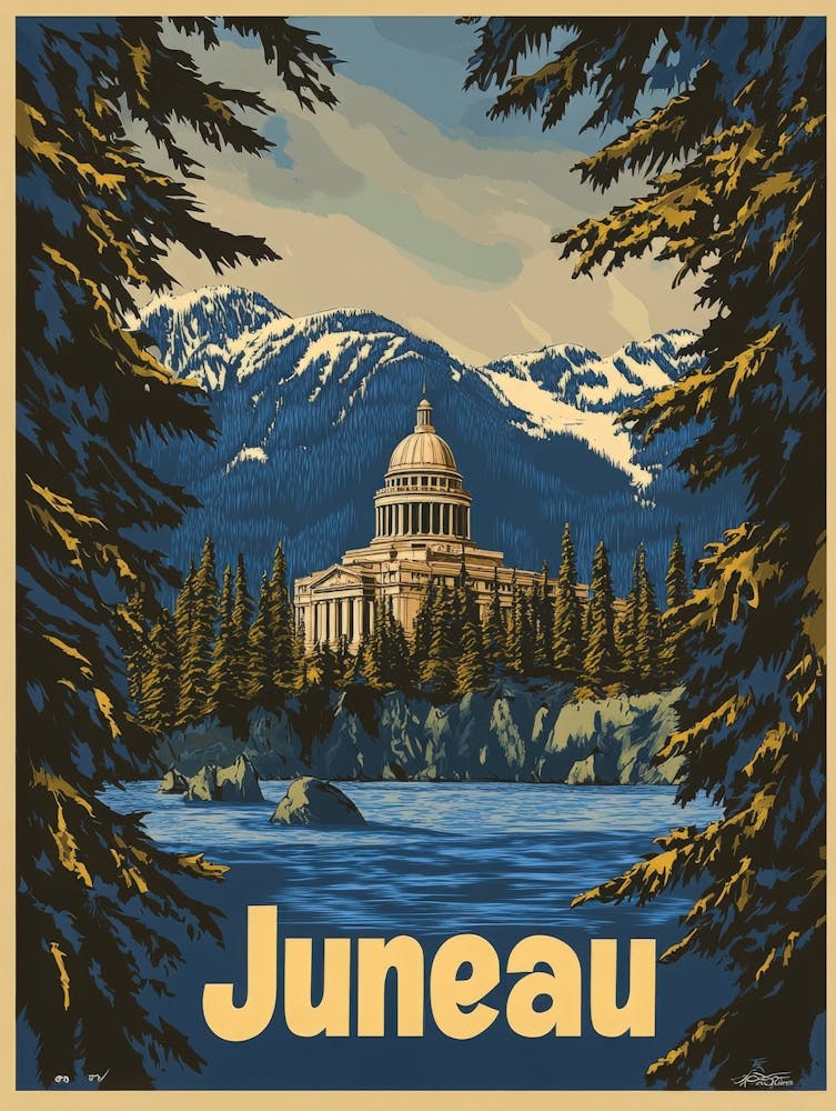 Aihrgdesign A Retro Travel Poster For Juneau Featuring The Al 38d73a7f F6b6 4d88 B889 93fcbc56acc4 1