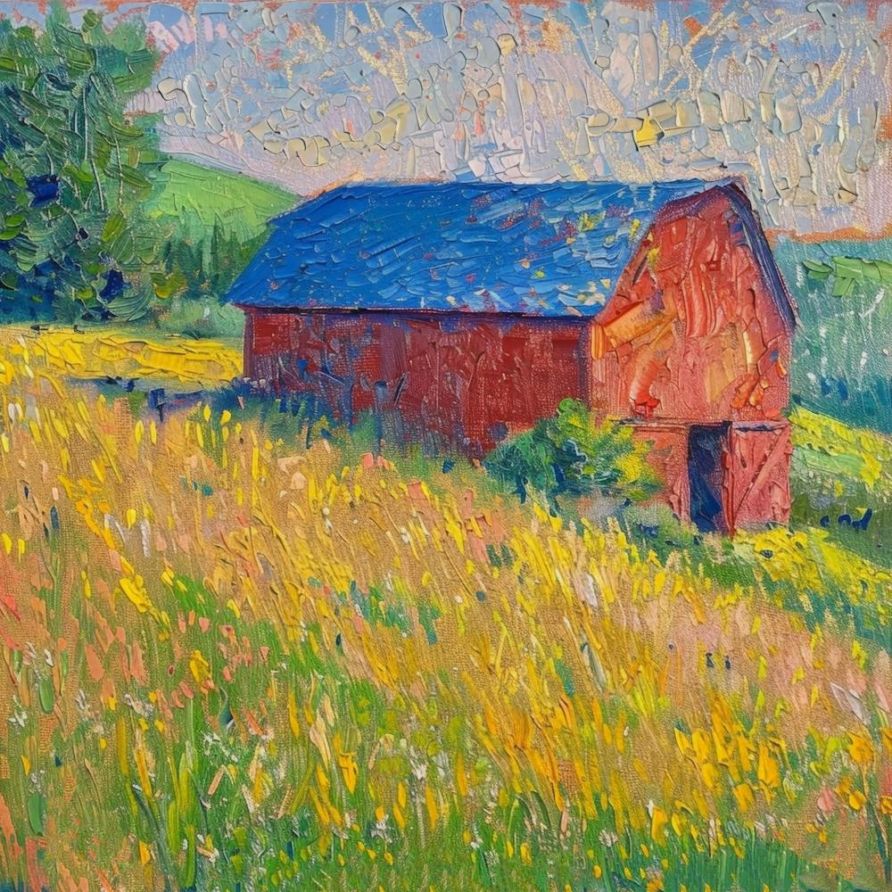 Grange Rouge Dans Le Champ 1