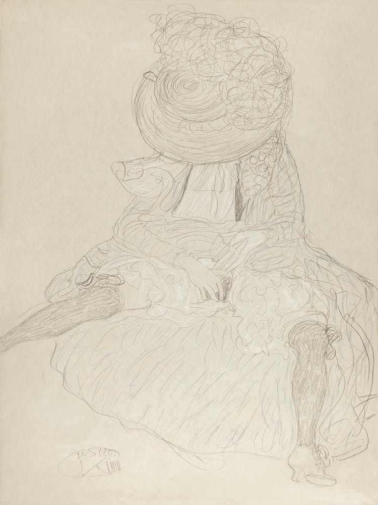 Seated Woman From The Front With Hat, Face Hooded (1910), Gustav Klimt