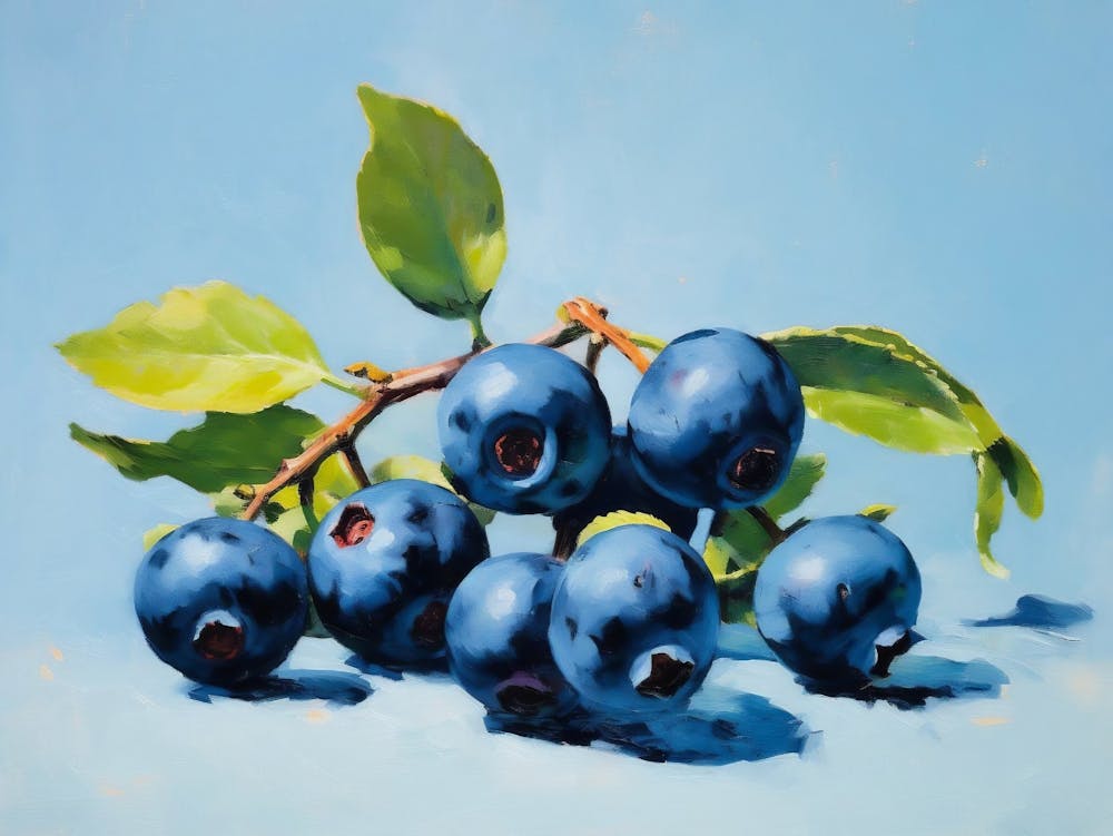 Blueberry Still Life Painting Abstract Fruit Art Blueberry Kitchen Art Modern Fruit Illustration Trendy Retro Artwork Vintage Pop Art